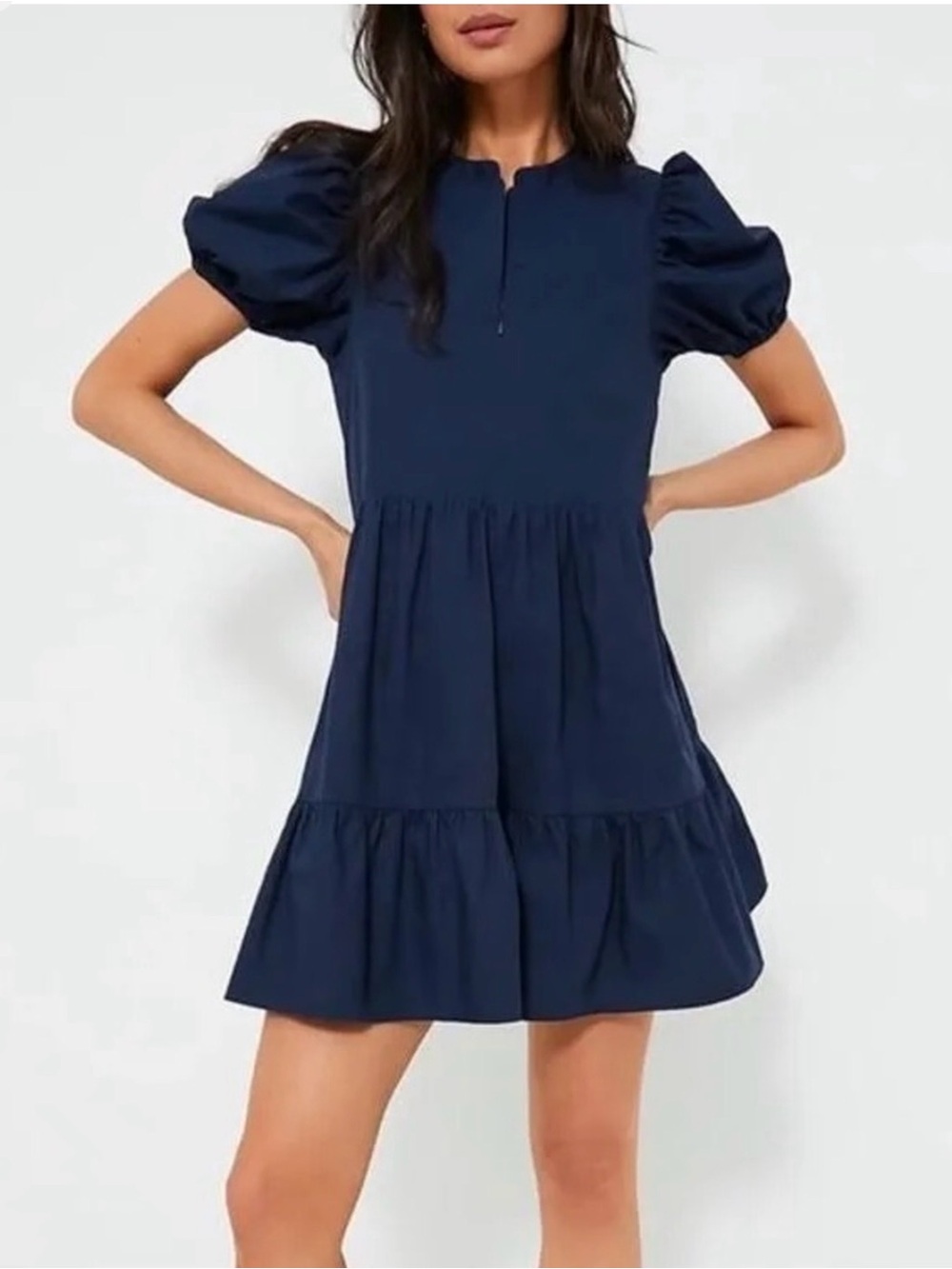 Hyacinth House Ellie Puff Sleeve Zip Front Mini Dress Navy XXL Tuckernuck - Picture 7 of 15